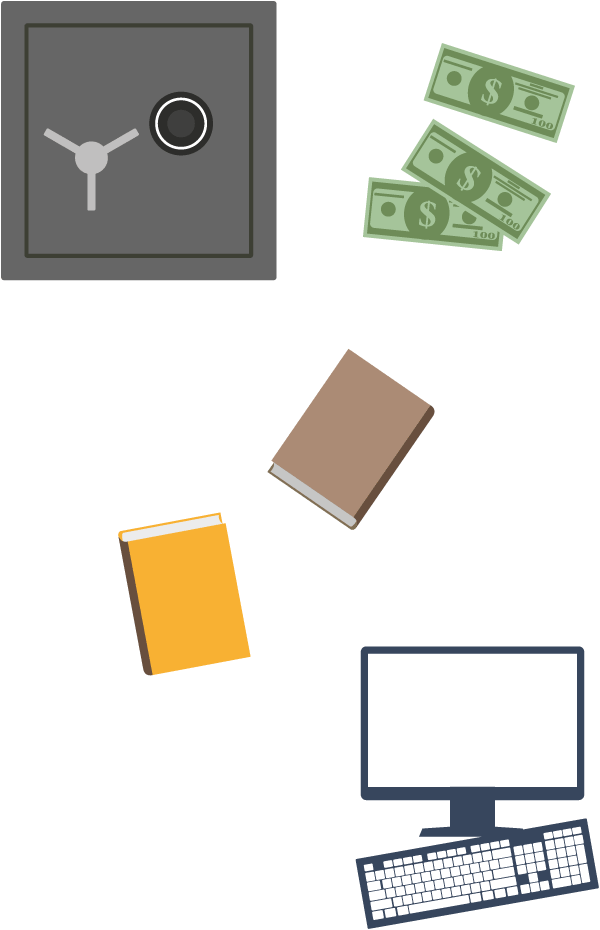 Vault, money, documents, computer